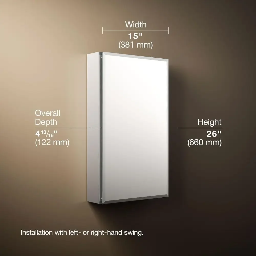 CB-CLC1526S elBathroom Mirror Medicine Cabinet, Single Door, Recular Beveled Edg, Bathroom Cabinet Mirror, Adjustable Shelves, 1 view 4