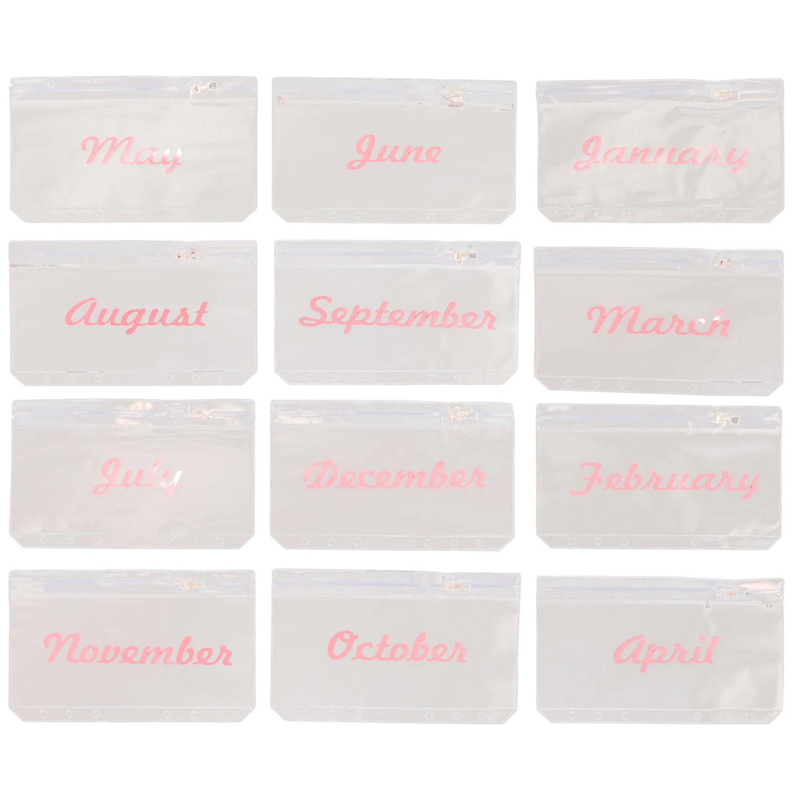 

12Pcs A6 Monthly 6-Hole Binder Organizer Reusable Document Filing Pockets