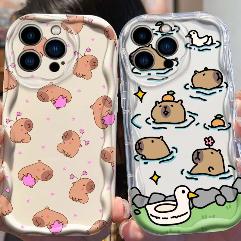 

Cute Capibala Art Phone Case For Apple iPhone 16 16E 15 14 13 12 11 XR XS X Pro Max Plus Wave Oil Cover Soft Funda