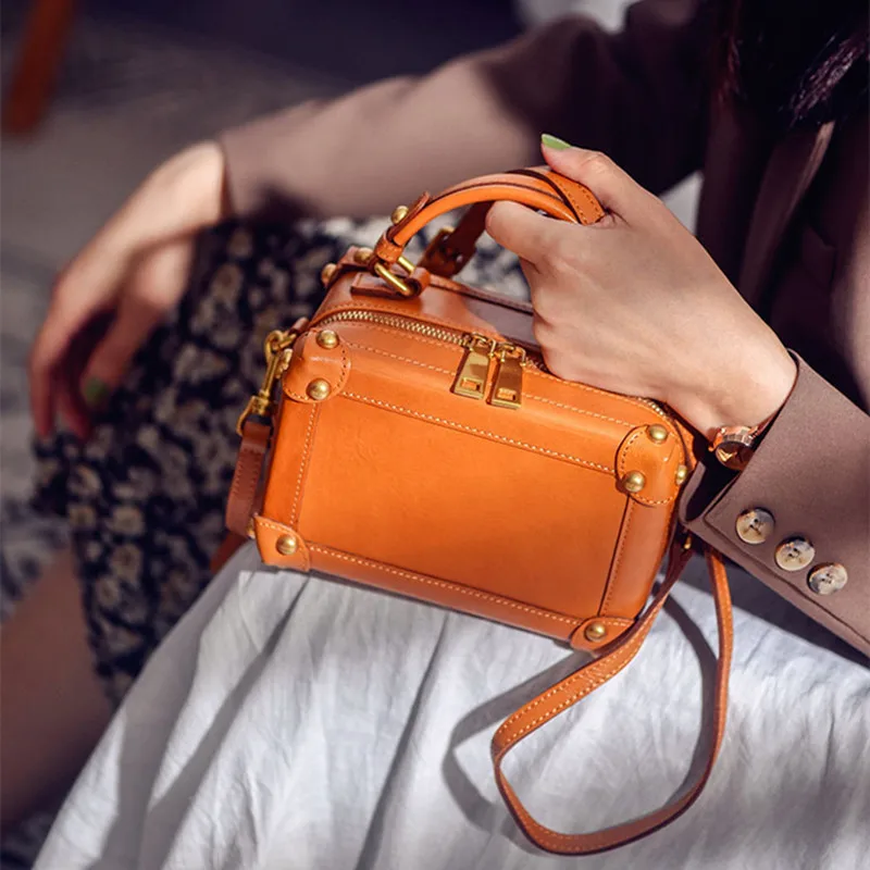 

Fashion Designer Handmade Genuine Leather Women's Handbag Casual Luxury Real Cowhide Ladies Party Box Shoulder Crossbody Bag