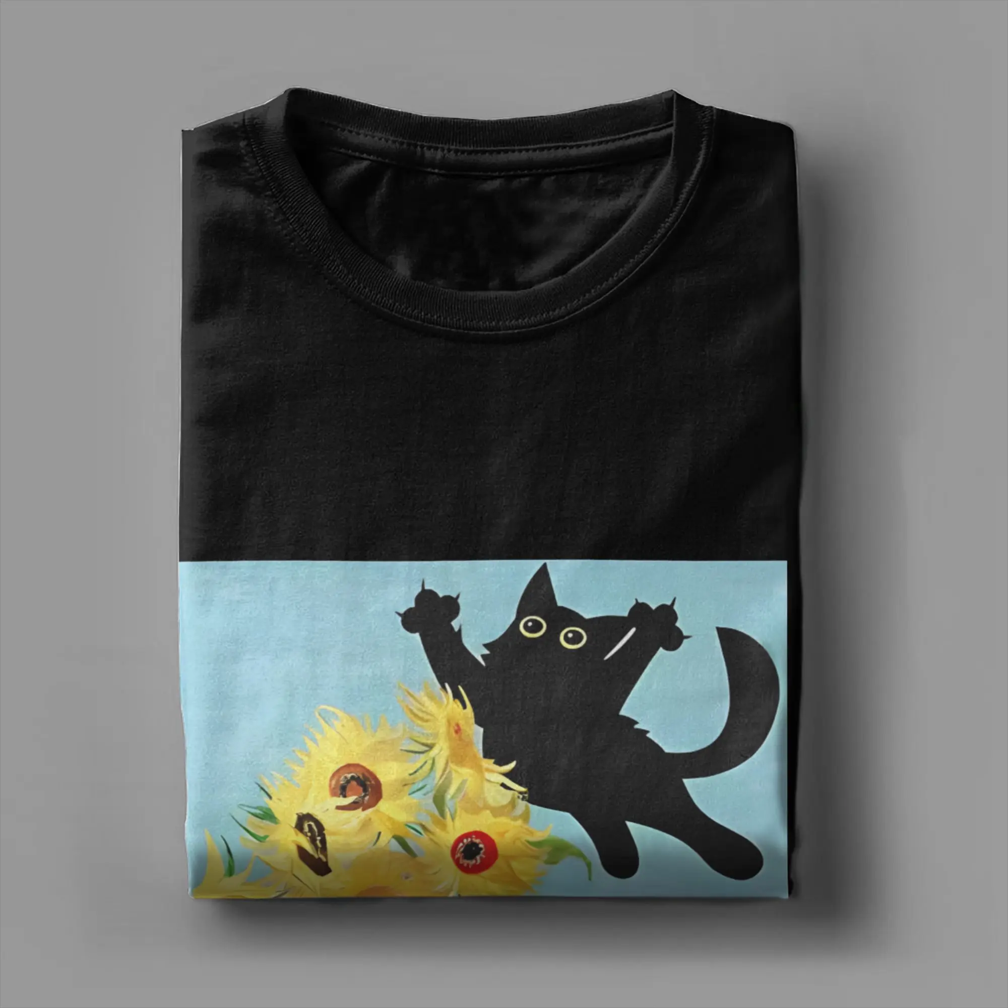 Vincent Van Gogh   T-Shirts Men Cute Cat bayingimg Awesome Cotton Tee Shirt Crewneck Short Sleeve T Shirt Plus Size Clothing