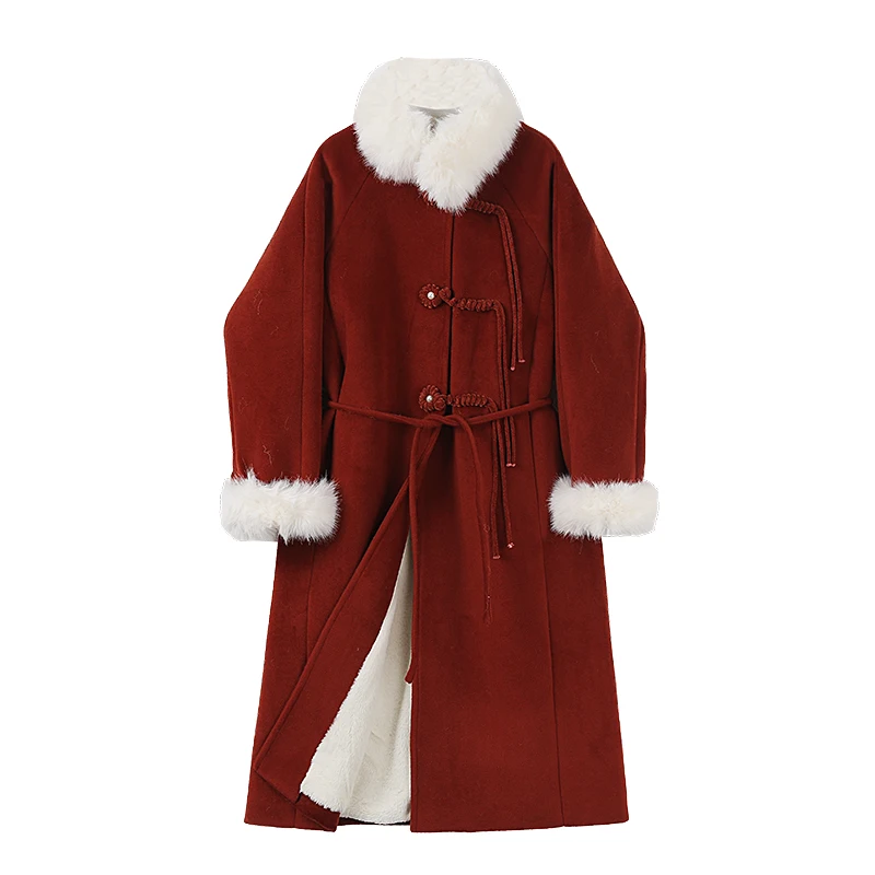 

Retro new Chinese button-up woolen coat women's winter versatile lamb wool coat