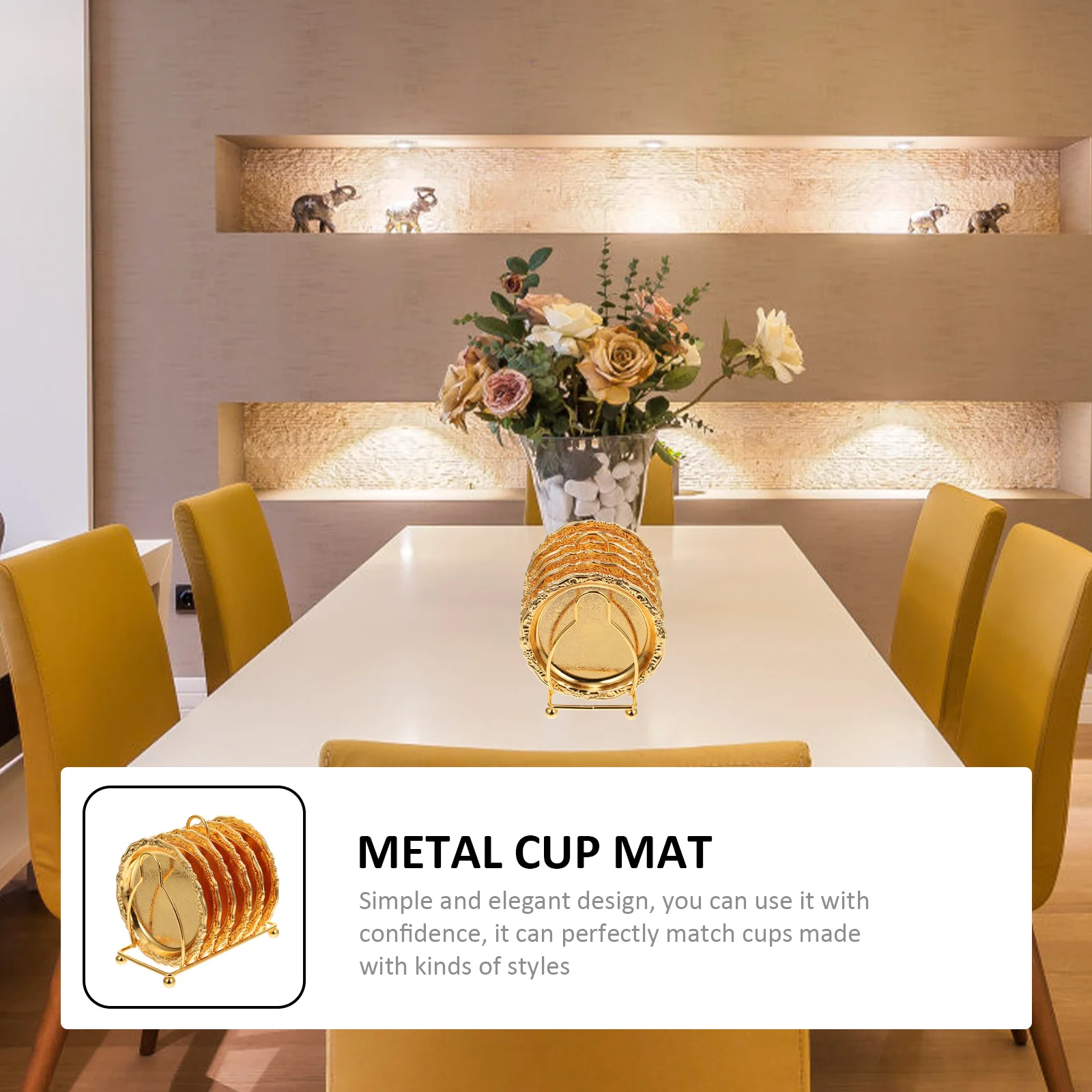 

Metal Carved Coasters Cup Insulation Pad Dining Table Golden Heat Resistant Mat
