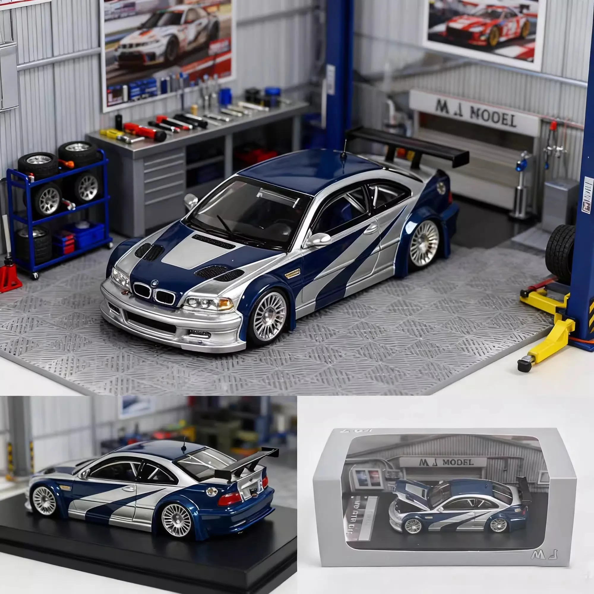 MJ 1:64 M3 GTR NSF capó de motor que se puede abrir modelo de coche de aleación