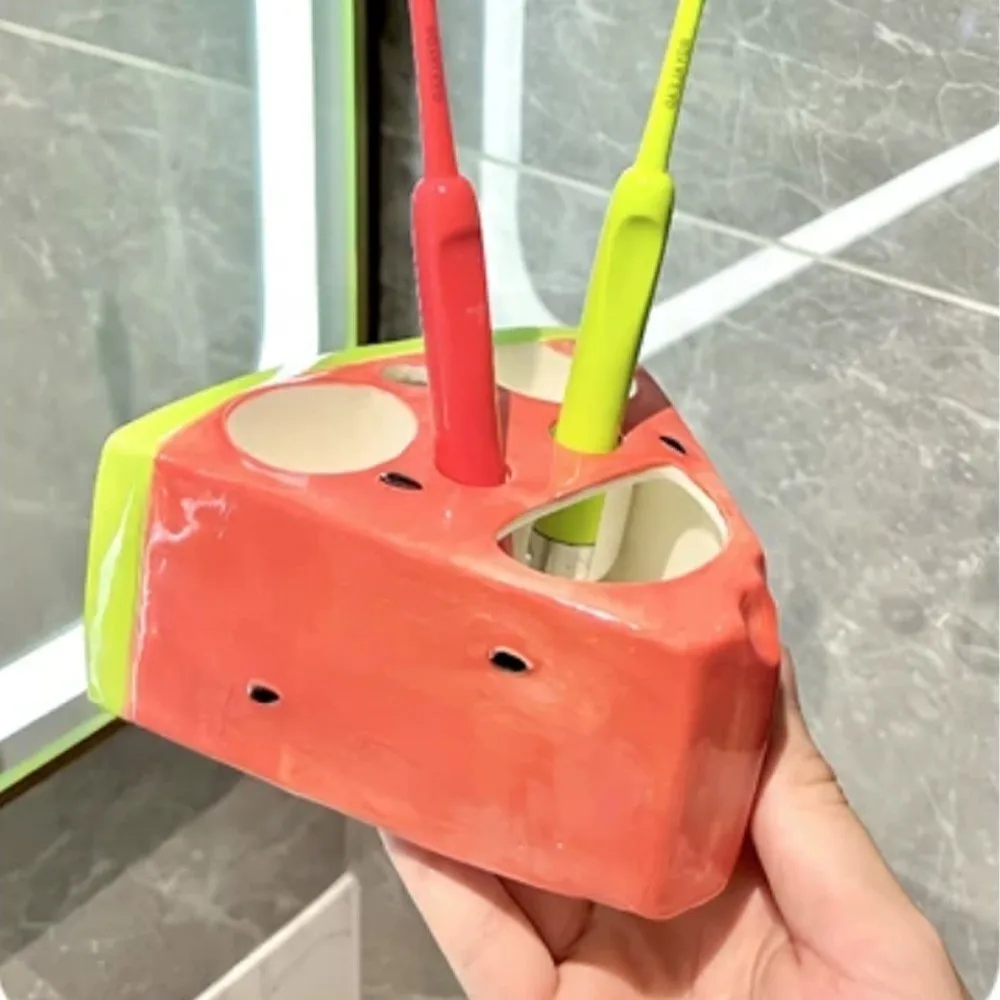 

Ceramic Watermelon Toothbrush Holder Cartoon Waterproof Electric Toothbrush Stand Space-Saving Non Slip Toothpaste Storage Rack