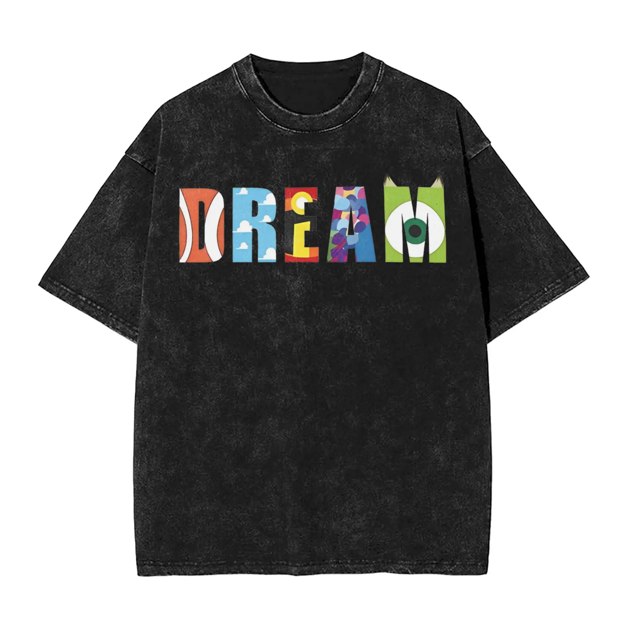 

Dream Monsters University Men T Shirts Washed Vintage Tees Short Sleeve Crewneck T-Shirt 100% Cotton Plus Size Clothing