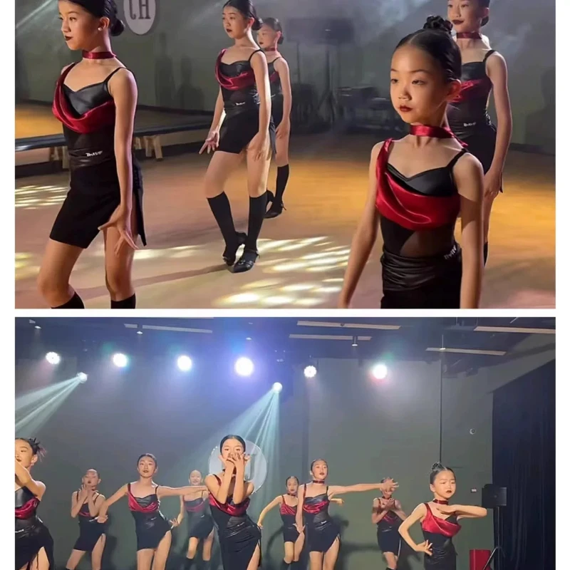 

Kids Professional Latin Dance Dress Girls Tango Salsa Samba Ballroom Dance Performance Stage Outfits Costume