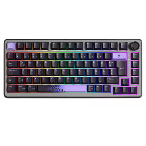 YUNZII B75 PRO Mechanical Wireless Keyboard, 75% QWERTZ ISO Layout, Hot Swap Gasket Creamy Knob Keyboard, Custom RGB for Win/Mac