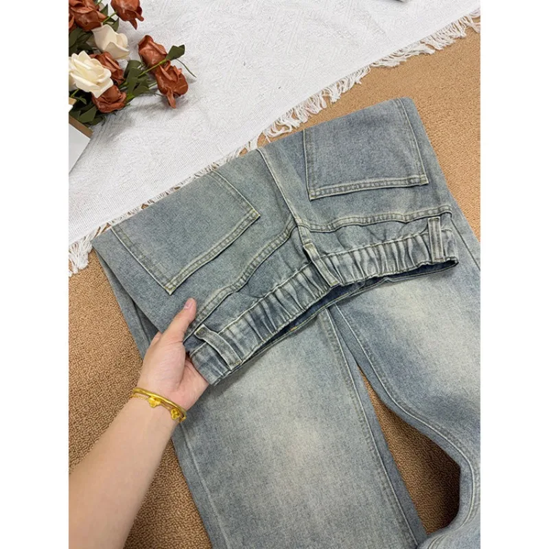 Men's Streetwear Flared Jeans Slim Fit Straight Leg Denim Pants Semi-Elastic Waist Cleanfit Casual Trousers