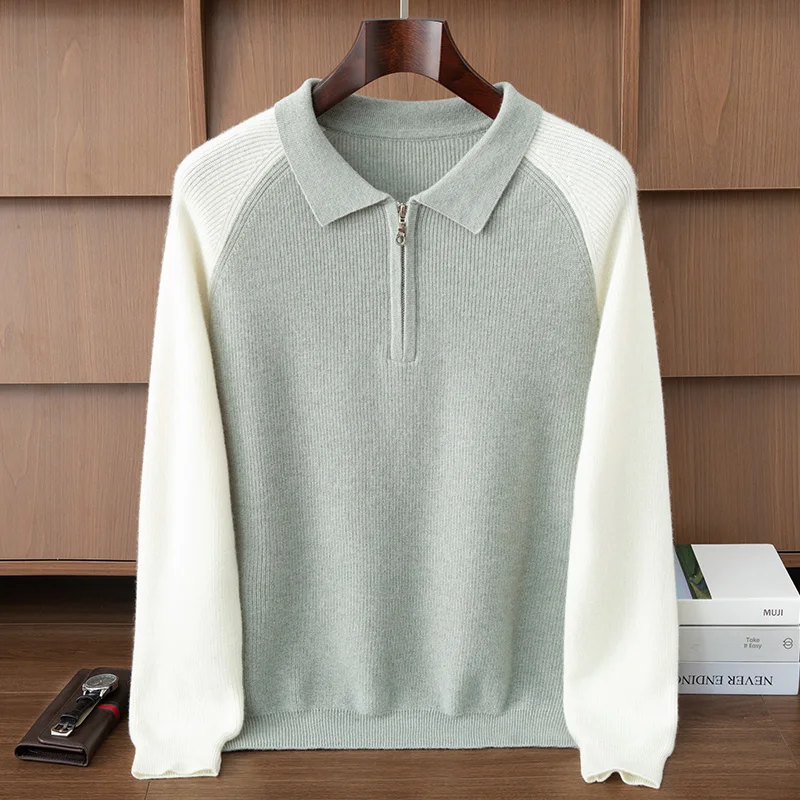 

100% кашемировый свитер-поло, осень-зима, базовый элегантный повседневный мужской пуловер с длинными рукавами, кашемировый трикотаж, мягкая удобная одежда, топ