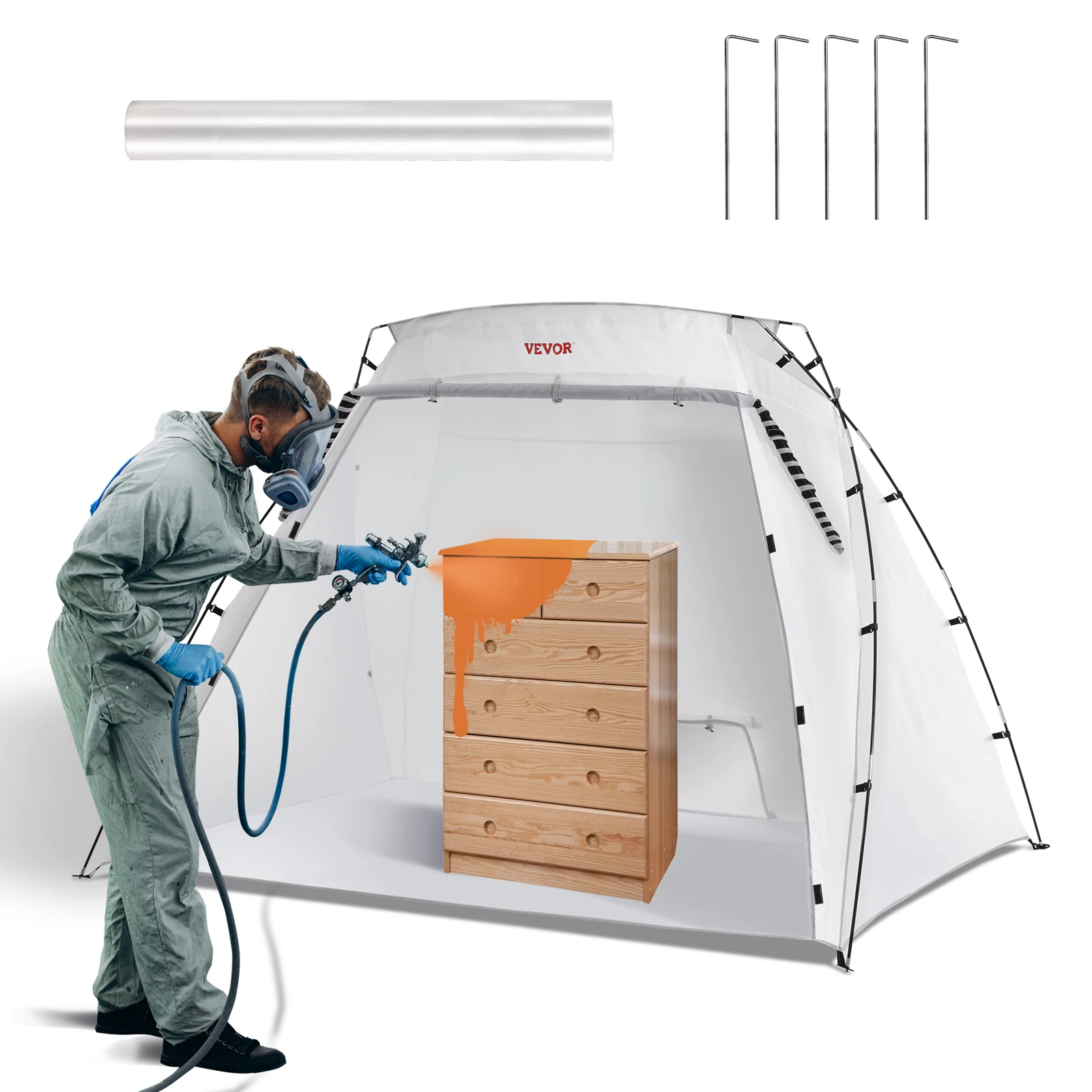 VEVOR Portable Paint Booth Shelter 7.5x5.2x5.2/10x7x6ft Foldable Spray Painting Tent for Furniture Craft Project DIY Hobby Tool