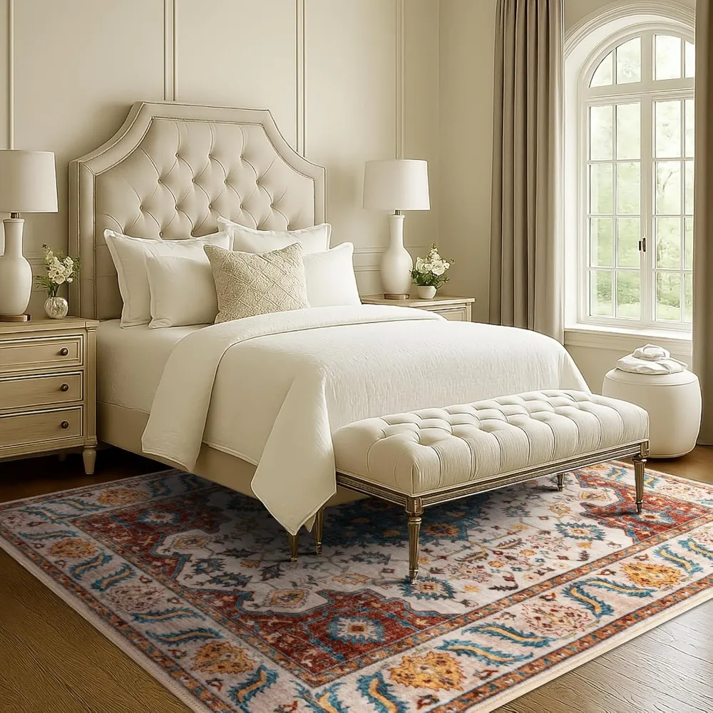 سجادة ناعمة وقابلة للغسل في الغسالة مقاس 9 × 12 لغرفة المعيشة، طراز بوهو عتيق مناسبة لغرفة النوم وغرفة الطعام مع N #5