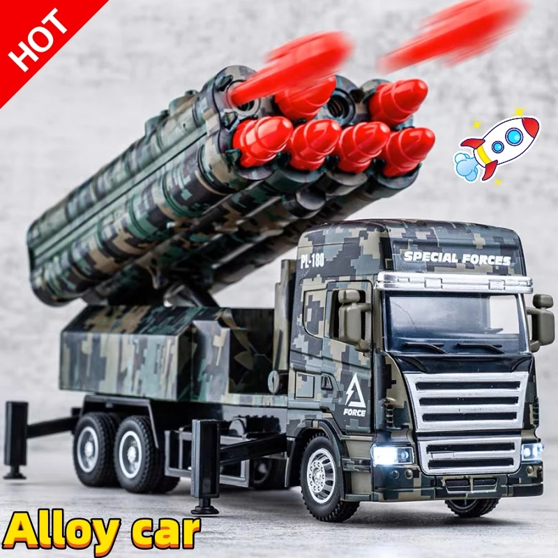 

Alloy Missile Vehicle Car Model Diecast Toy Military Emissible Shell Rocket Gun Sound Light Kids Gifts festival Kid gift Toy