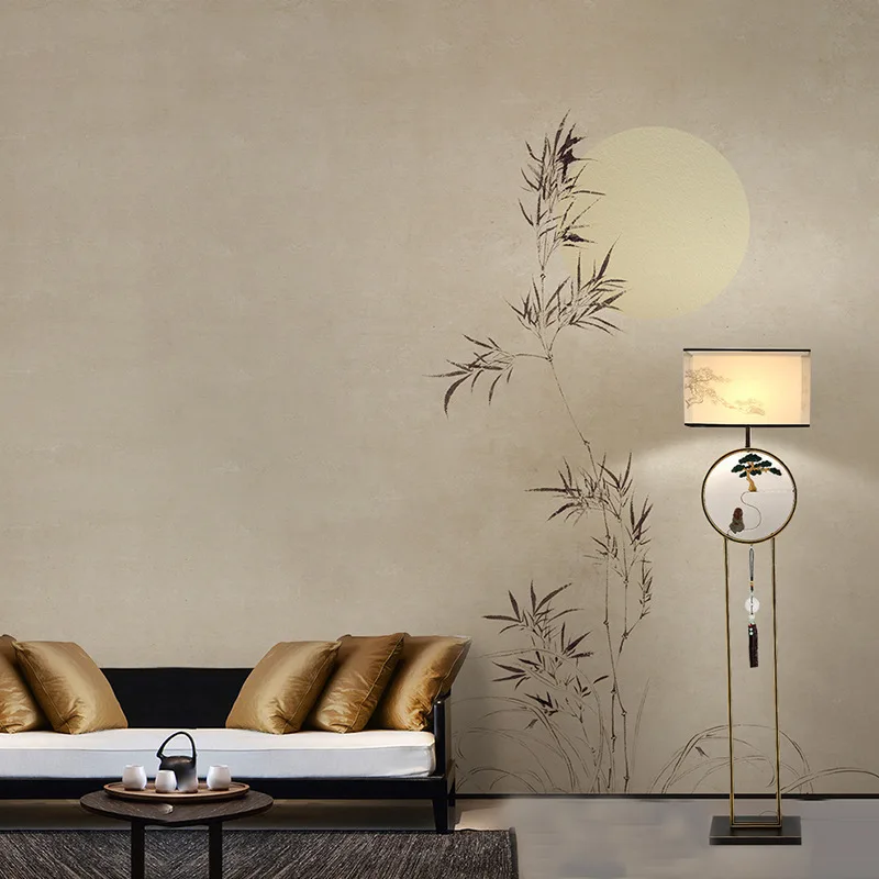 elegant wallpaper, ink, bamboo, moon, living room background wall covering, wall covering, study bedroom, tea room mural