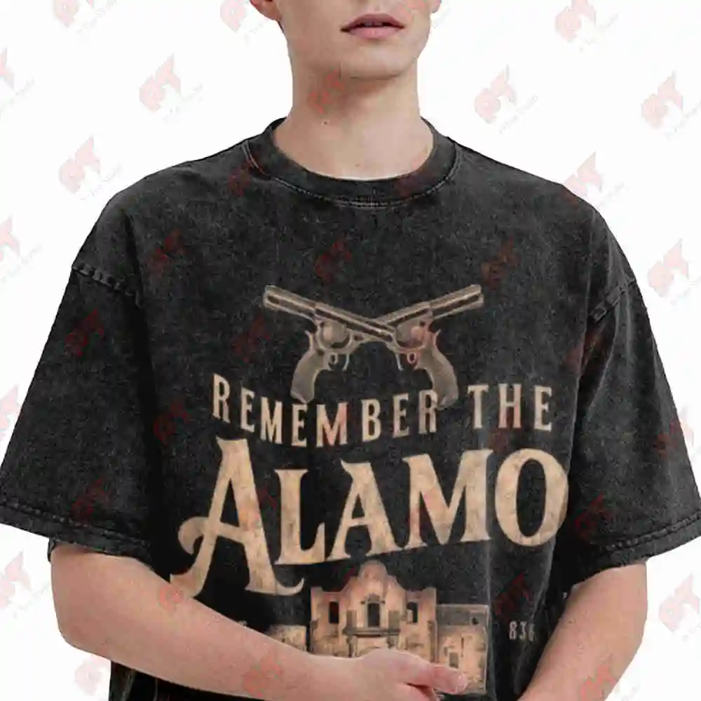 Remember The Alamo San Antonio Texas 1836 Vintage Washed Tee Pure Cotton T-Shirt