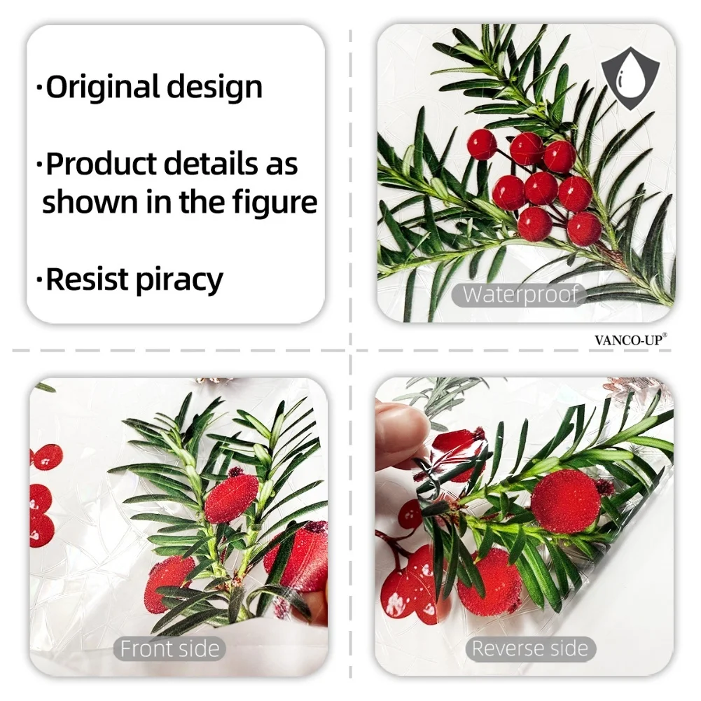 Christmas Red Berry Sunlight Glass Sticker Double Sided Window Decal Colorful Static Cling Decoration for Home Office