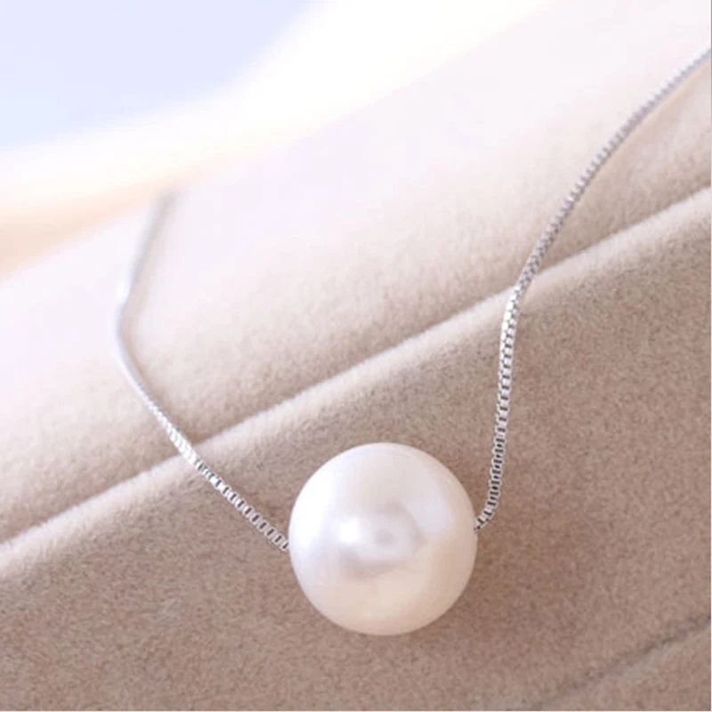 HOOZZ.P Natural Pearl Sterling Silver 925 Pendant Real Original Cultured Necklace For Freshwater Near Round Large Vintage Women