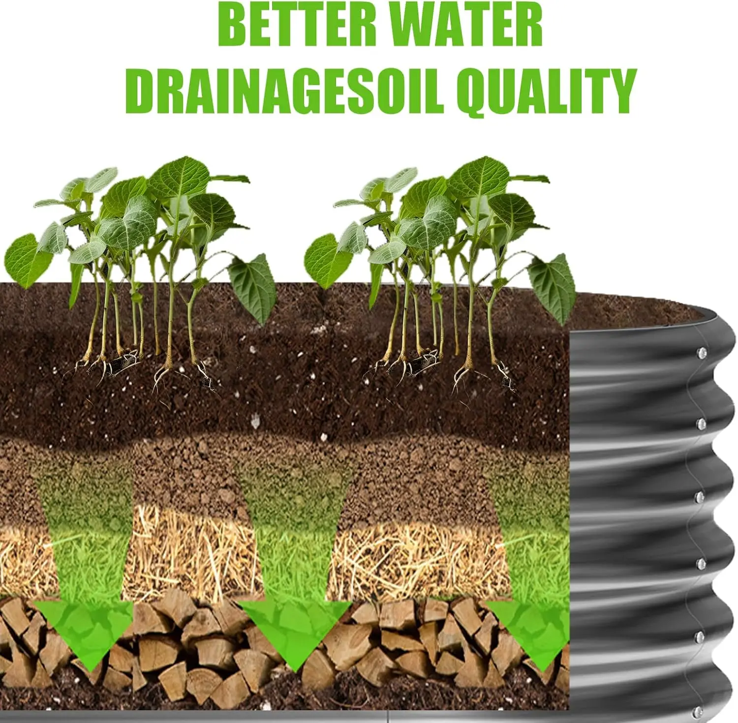 طقم سرير حديقة مرتفع مجلفن 8 × 2 × 1.5 قدم صناديق حديقة مرفوعة في الهواء الطلق سرير حديقة معدني بيضاوي مرتفع للخضروات رمادي حديث #6