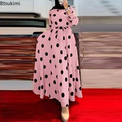 2026 Women's Casual Dress Polka Dot Print Long Maxi Dress Party Casual Long Sleeve O Neck High Waist Dresses Vestidos Streetwear
