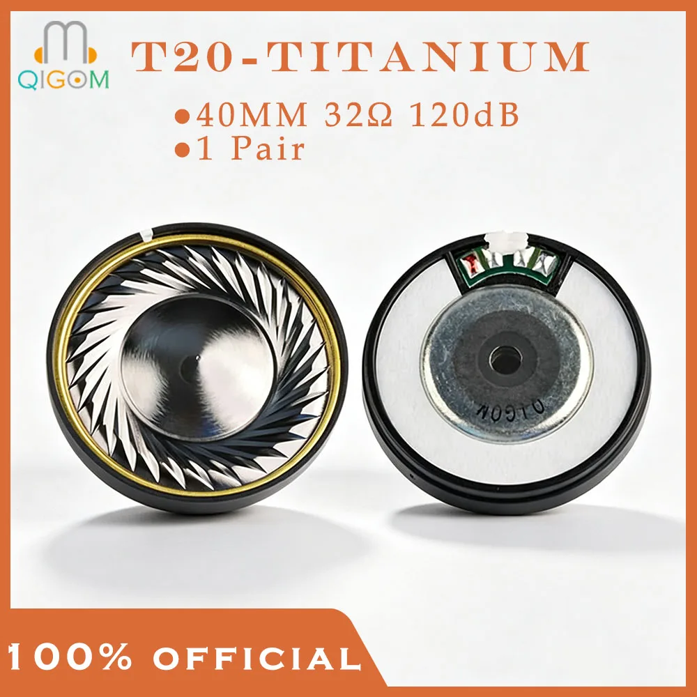 QIGOM Vocal Bass HIFI Earphone Speaker Unit, 40MM Driver, Titanium Film, 32ohm 120dB, DIY Headset Units T20-Titanium 1 Pair