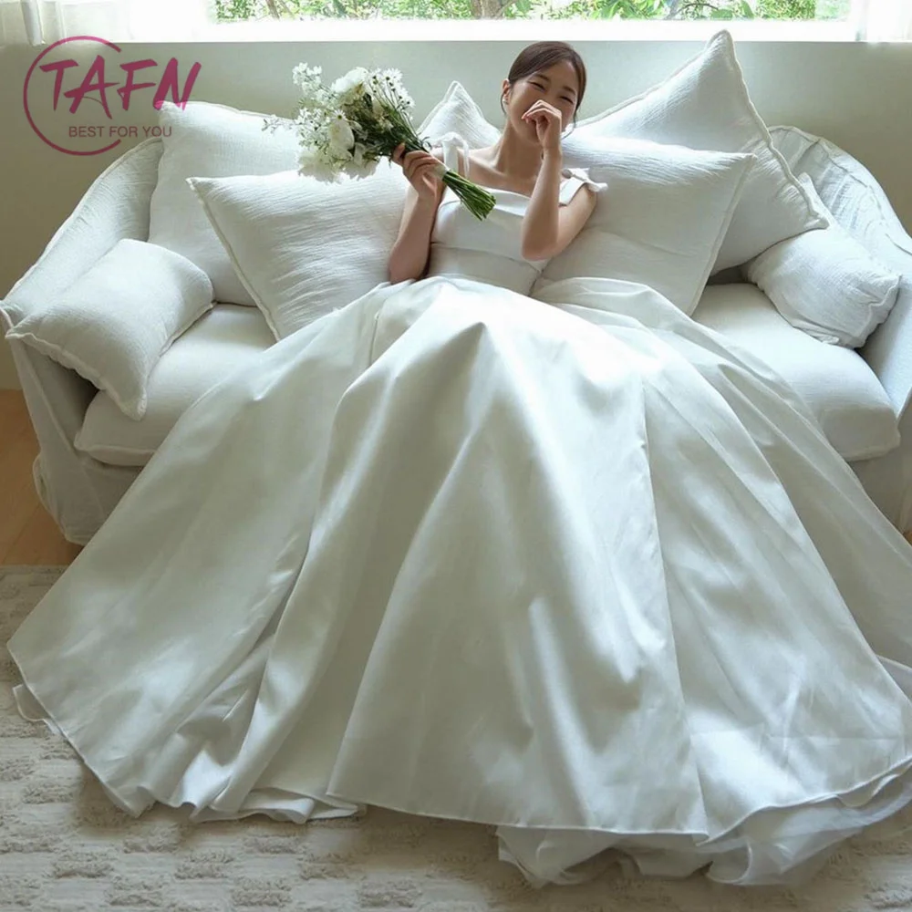 TAFN Korea Wedding Dresses Square Collar A-line Bridal Gowns Photo Shoot Elegant Satin Dresses for Bride Custom Made