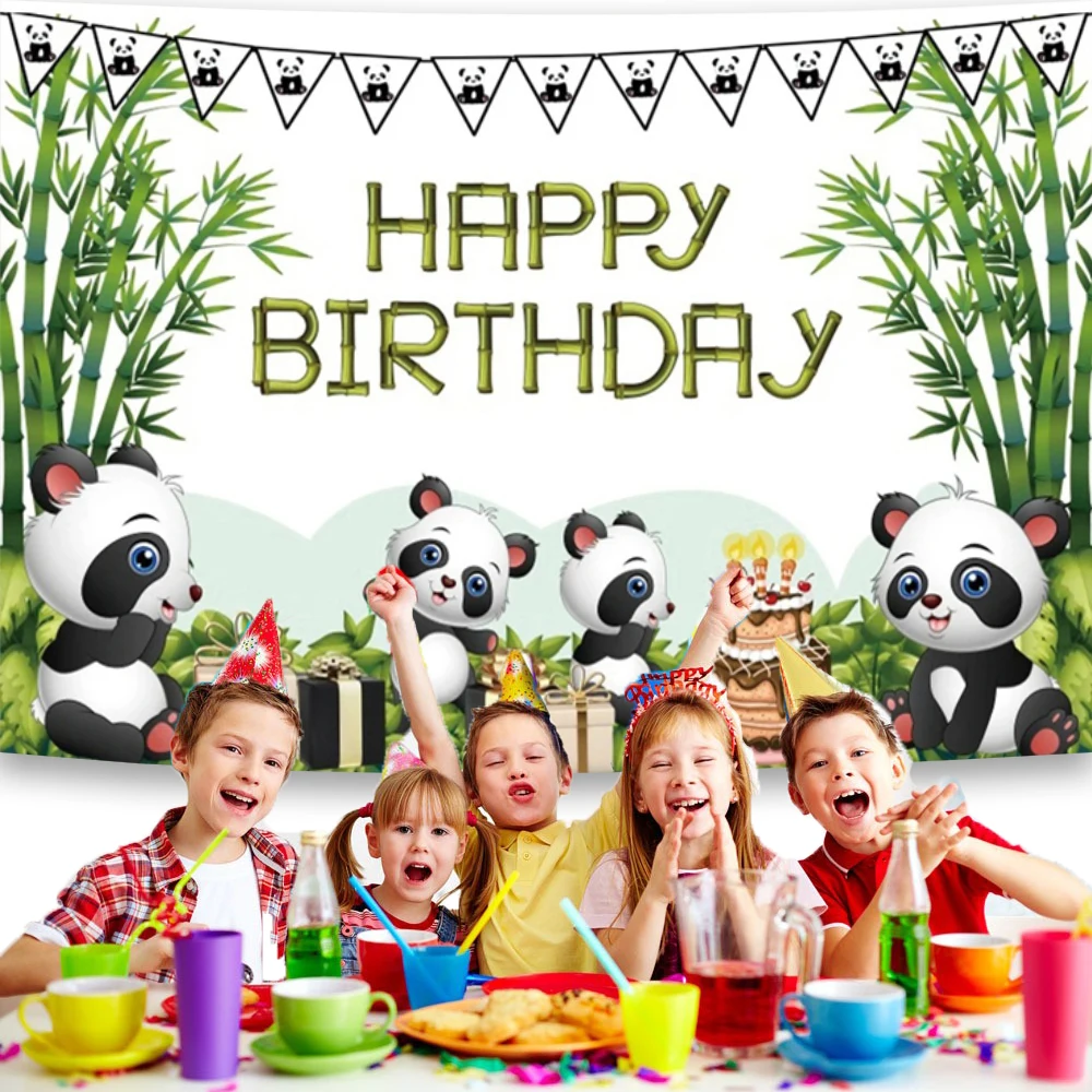 Cute Cartoon Panda Backdrop Bamboo Flower Panda Theme BirthdayParty Baby Shower Decor Photography Background Banner Photo Custom