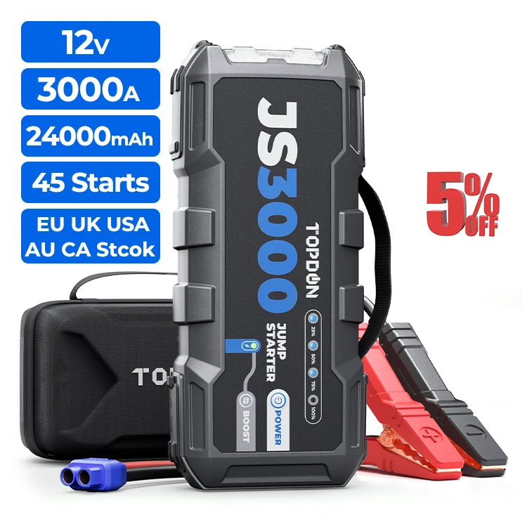 TOPDON JS3000 3000A 24000mAh 12Volt Multi-function Super Capacitor Car Emergency Battery Booster Powerbank Pack Car Jump Starter