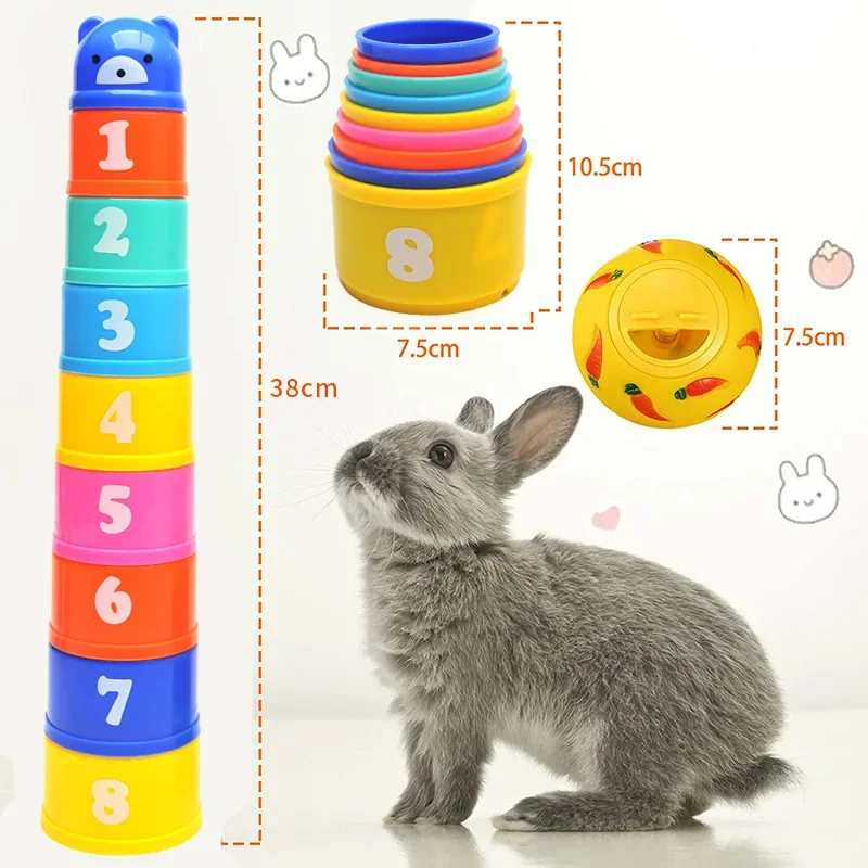 Pet supplies, rabbit toys, colorful stacked cup set, puzzle and fun food searching, food leakage ball