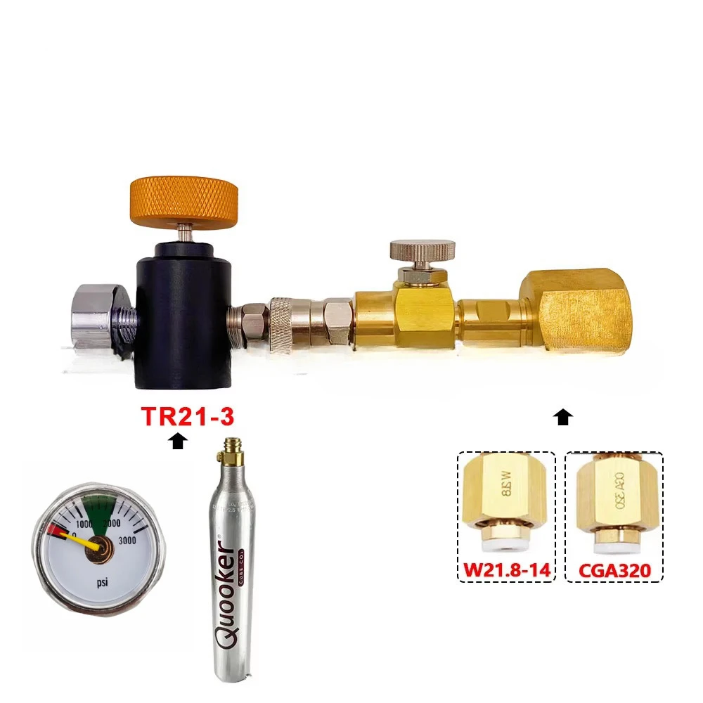 Soda bottle inflation connector TR21-3 inflation valve large to small, with pressure gauge, filter element