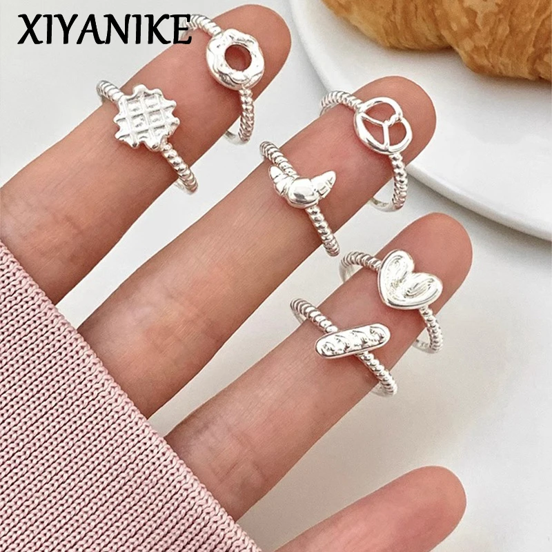 XIYANIKE Korean Fashion Silver Color Croissant Irregular Open Rings For Women Amusing Lovely Aesthetic New Jewelry Gift Party