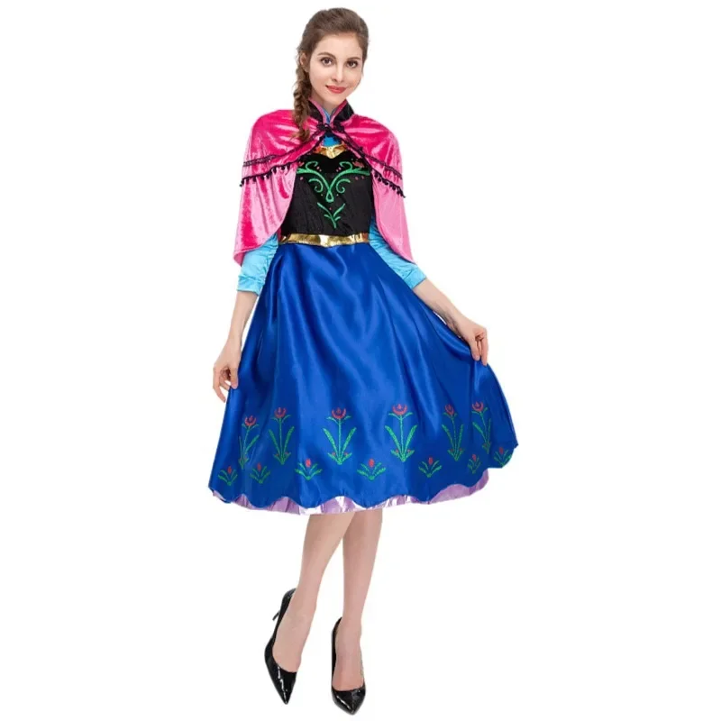 Anime Frozen Anna Princess Dress Adults Snow Queen Elsa Cosplay Costume Ice Queen Party Dresses for Women Halloween Fancy Dress