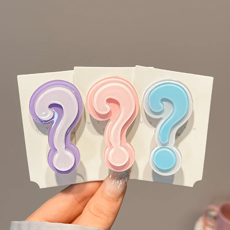 4pcs Colorful Question Mark Acrylic Hair Clips Set