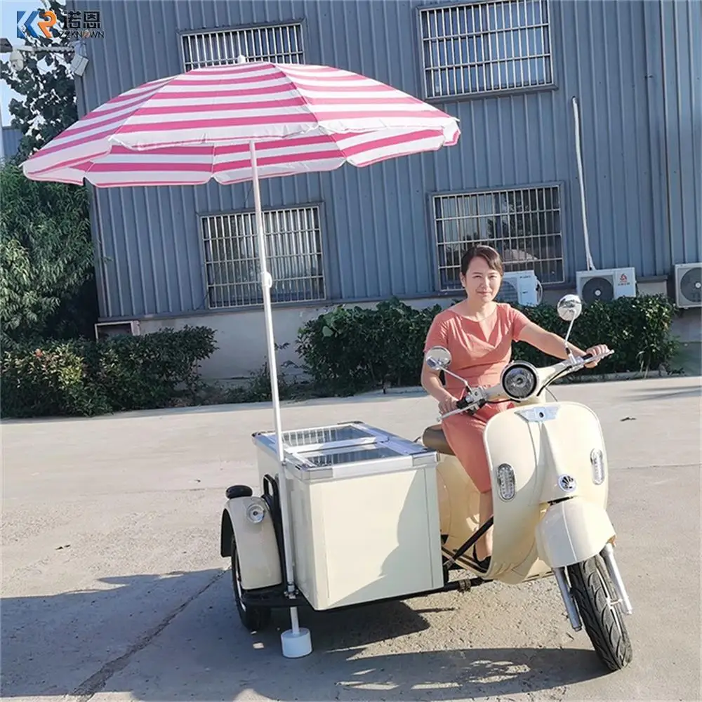 2023 New Design Electric Motorcycle Mobile Ice Cream Kiosk With Freezer Sunshade