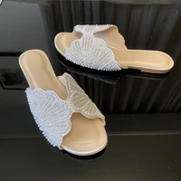 Shiny Faux Pearl Detail Flat Sandals Women Summer Fashion Open Toe Outside Beach Shoes Woman Casual Comfortable Flats Slippers - Image 2