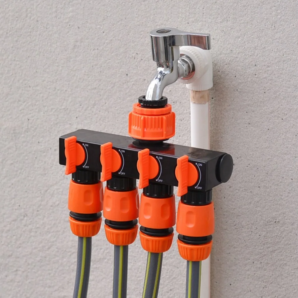 4 Independent Switches Garden Hose Splitter Flexible Hose Connection Robust Valve Hose Connector Splitter Heavy Duty