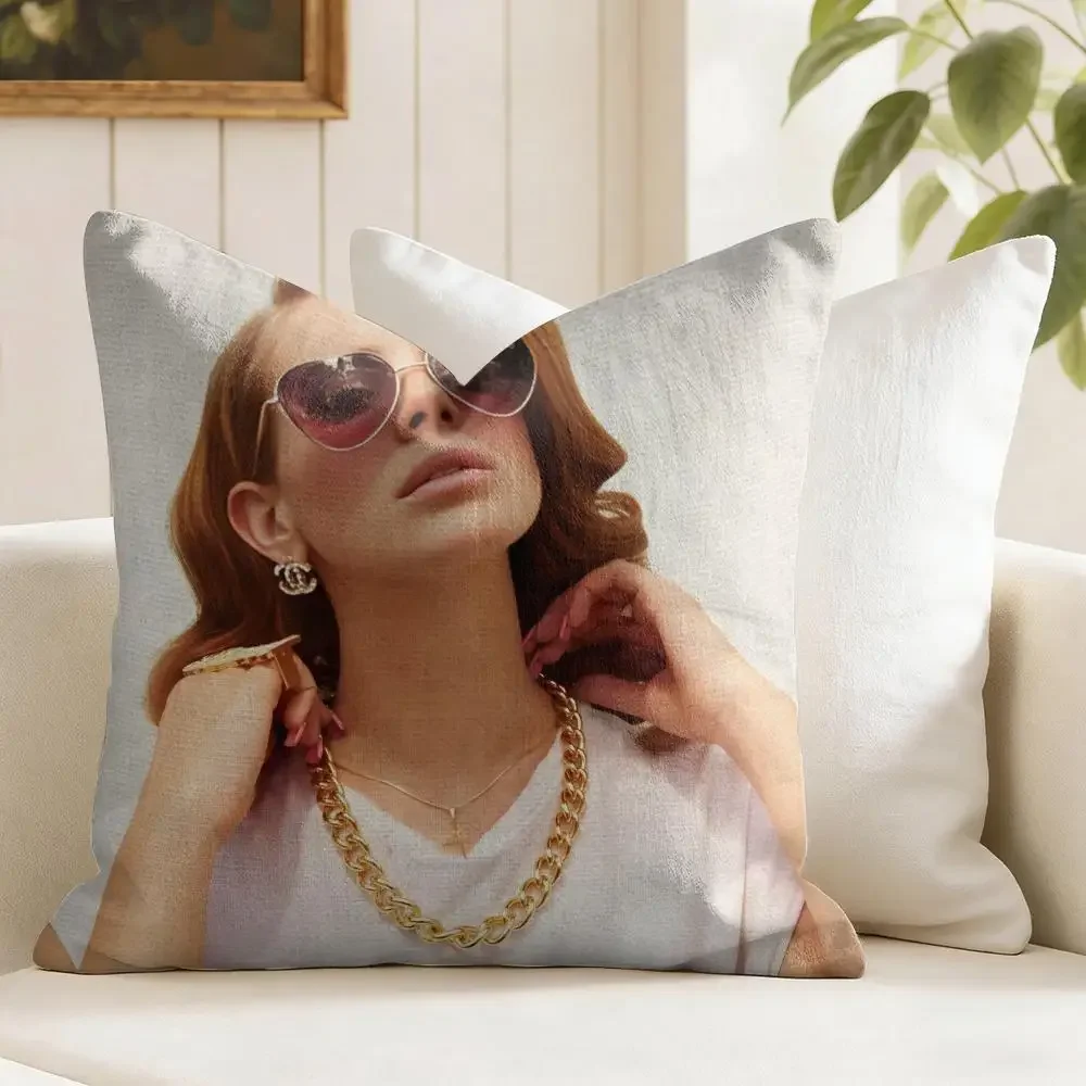 L-Lana Del R-Reys Singer Cushion Cover Eco Linen Pillow Case Double-Sided Print Breathable Durable Zipper Home Decor Gift