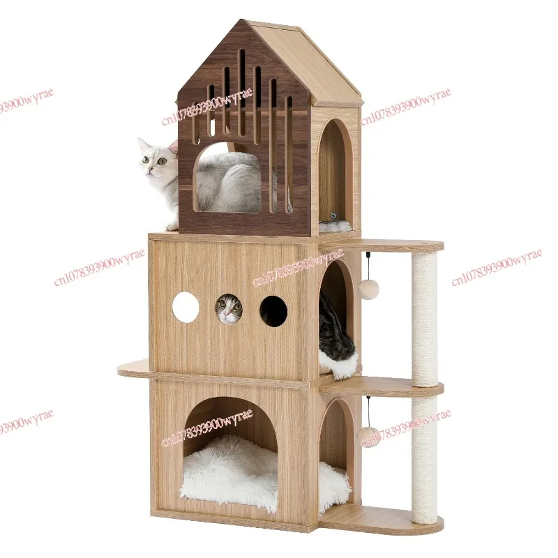 Scratching Post Cat Play Tower Multi-level Wooden Cat House Large Furniture Activity Center Large  Hammock Sisal Cat Tower