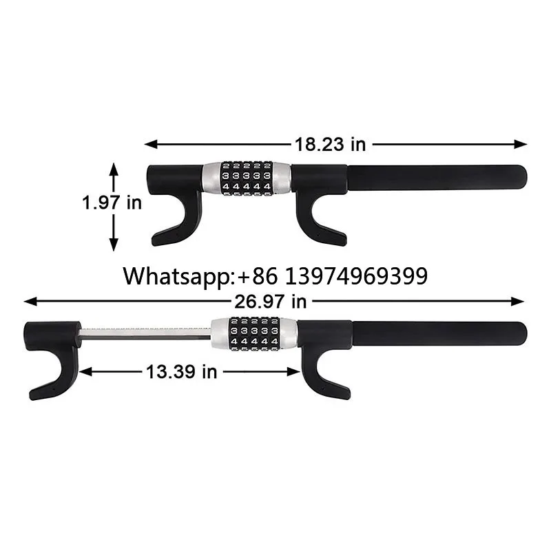 Car Interior Accessories Steering Wheel Lock Adjustable Universal Anti-theft Password Lock Steel Double Hook Safety Tool