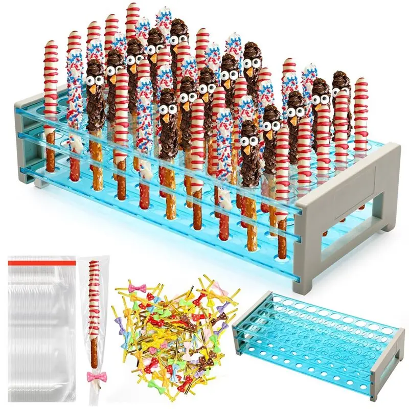 

【FITTING】Комплект держателей для удочек в виде ракель, подставка для палочек в виде ракель с 50 отверстиями и 100 прозрачными пакетами для удочек (2X9 дюймов) и 50 милых галстуков-бабочек