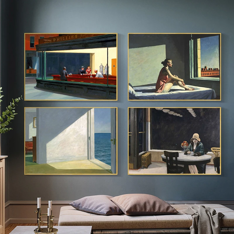 Edward Hopper Famous Realistic Master Art Poster Canvas Painting Nighthawks Life Landscape Wall Art Living Room Home Decorati