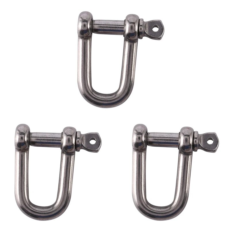 3X,M6x38mm Straight D-Shackle, Short, Stainless Steel AISI 316