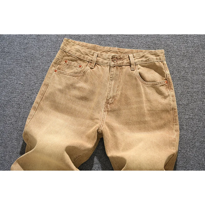 

Модные корейские свободные прямые джинсы бренда тяжелого веса для мужчин, потертые широкие брюки в стиле ретро для молодежи