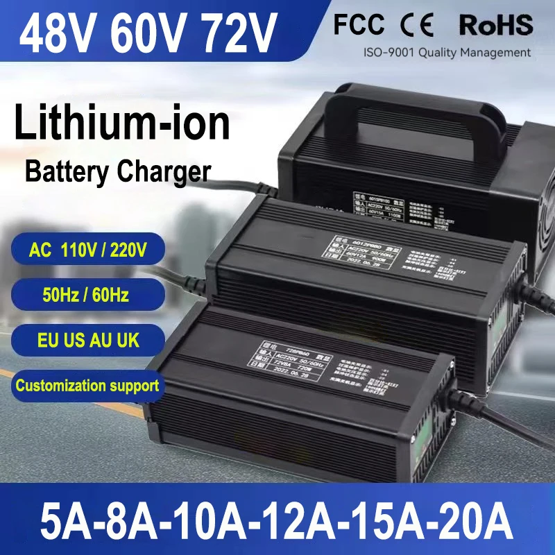 54.6V 67.2V 84V 5A 8A 10A 12A 15A 20A Lithium Ion Charger 48V 60V 72V 13S16S 20S High-power Intelligent with Display Metal Shell