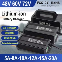 54.6V 67.2V 84V 5A 8A 10A 12A 15A 20A caricabatterie agli ioni di litio 48V 60V 72V 13 s16s 20S intelligente ad alta potenza con Display guscio in metallo