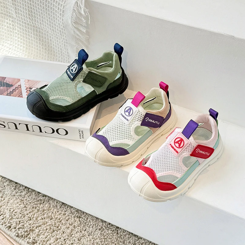 

Girls' sports sandals, 2025 summer new children's outdoor toe shoes, boys' anti-slip and breathable single-mesh shoes