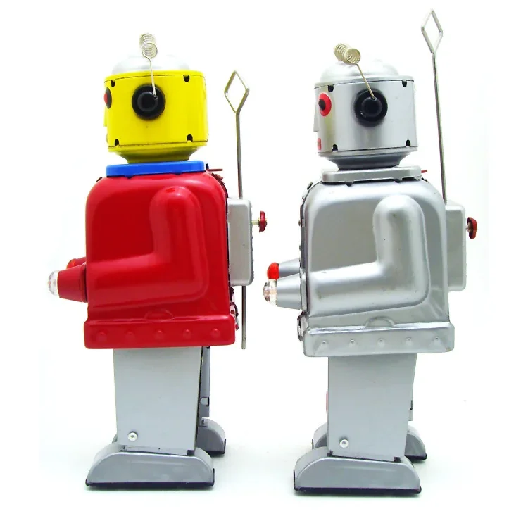 [Best] Adult Collection Retro Wind up toy Metal Tin Mr robot red silver Mechanical toy Clockwork toy figures model kids gift