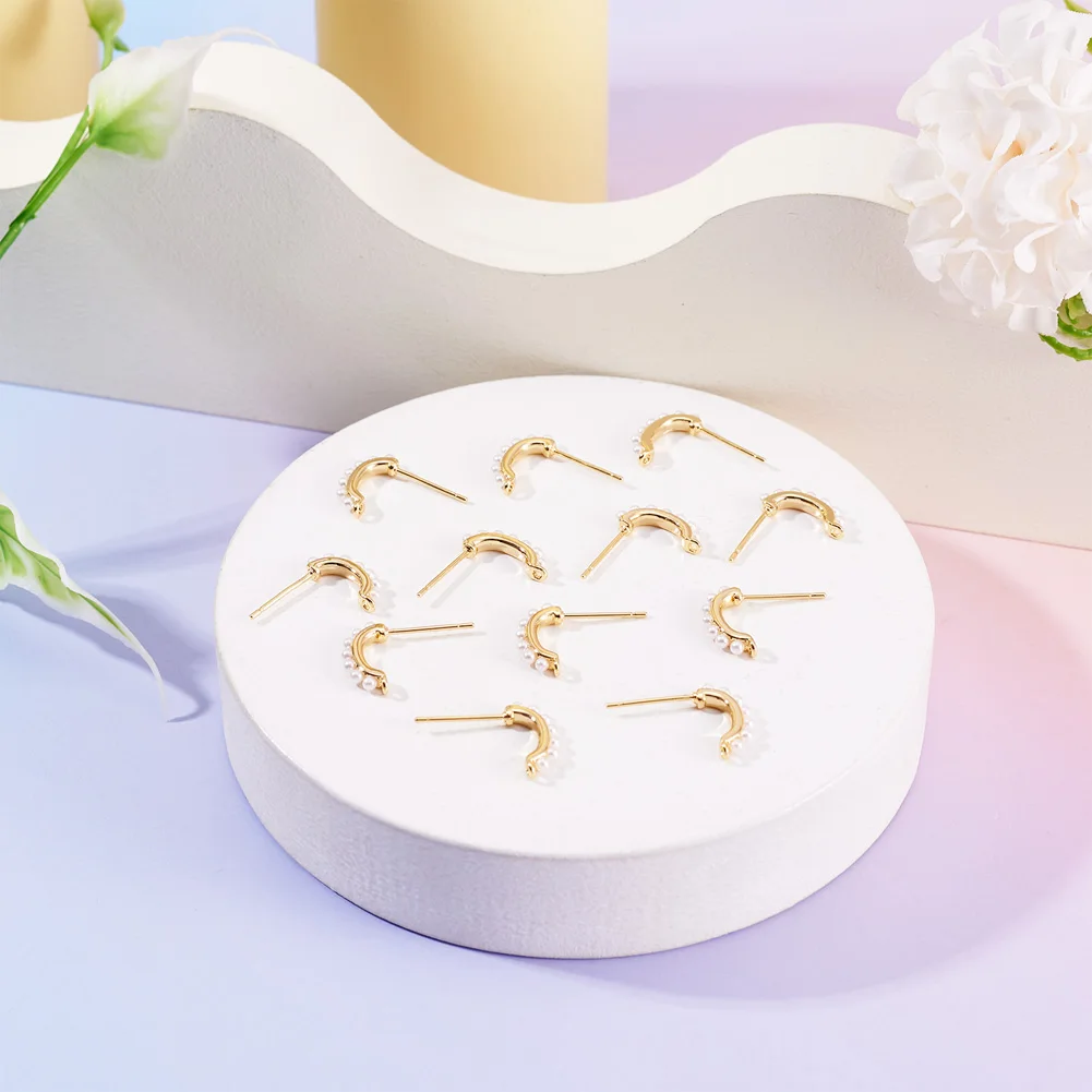 30pcs Brass Stud Earring Findings With ABS Plastic Imitation Pearl Beads for Women Earrings DIY Jewelry Making view 5