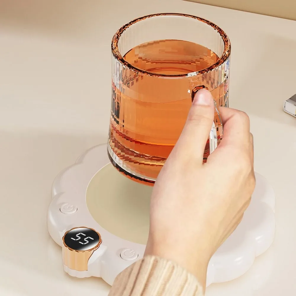

Flower Shaped Thermostatic Coaster Anti-dry Burn Adjustable Temperature Electric Heating Cup Pad Intelligent Digital Display