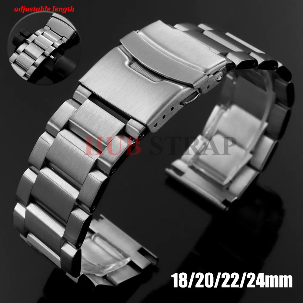 18mm 20mm 22mm 24mm Band 316L Solid Stainless Steel Watch Strap for Seiko for Rolex for Omega Luxury Folding Buckle Wristbands