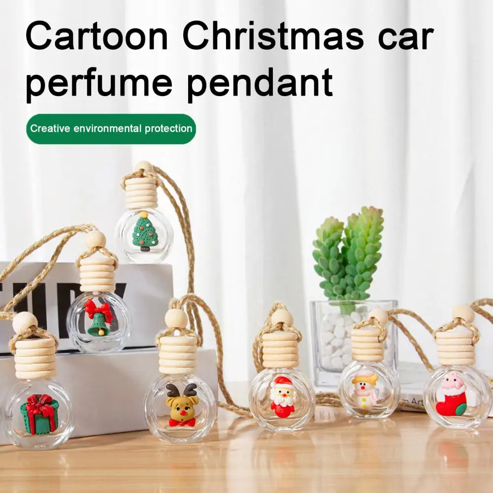 10ML Christmas Car Perfume Bottle Santa Snowman Tree Elk Clear Glass Aromatherapy Essential Oil Empty Bottle Hanging Pendant